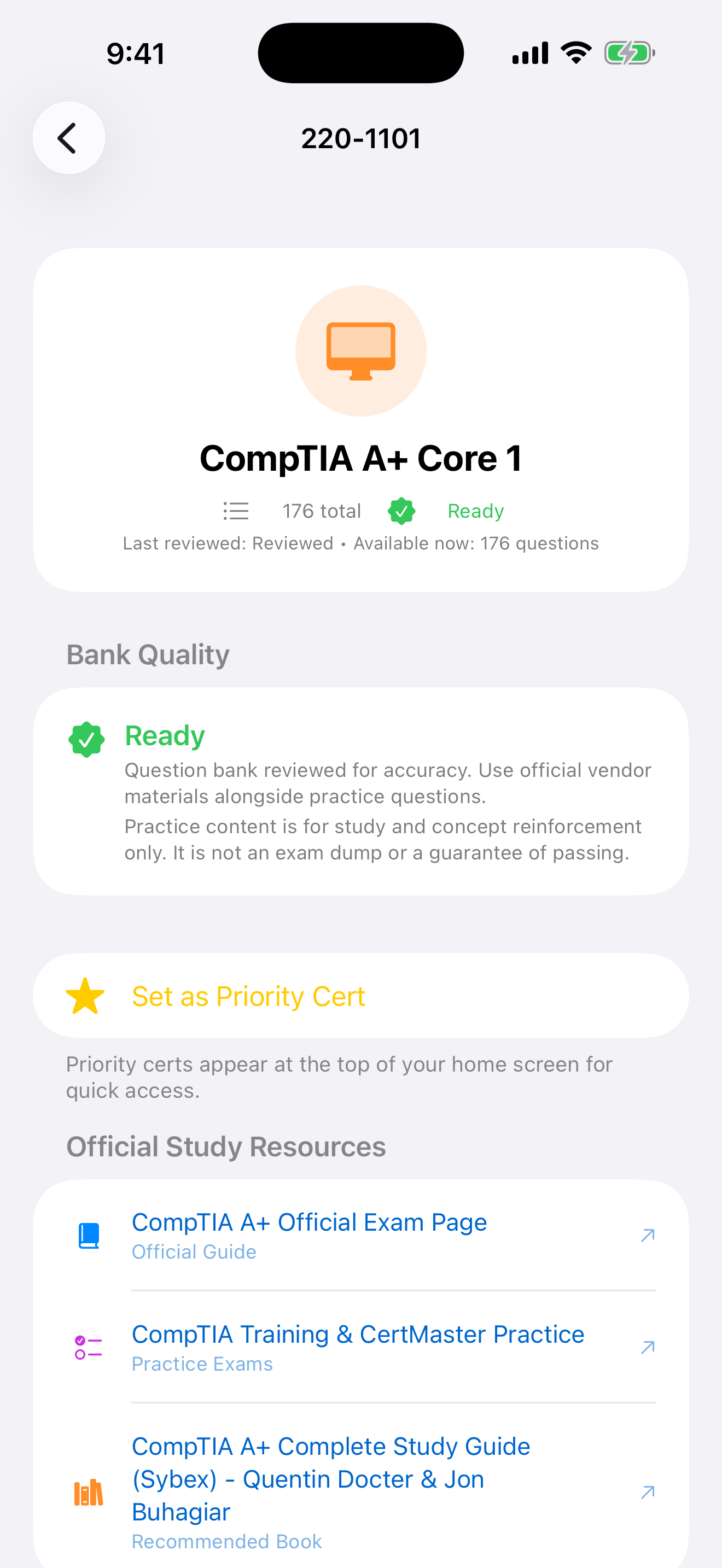 Certification detail showing bank quality and official resources
